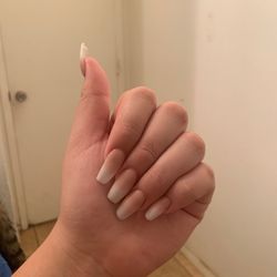 Nails Today #1 - Ombré white and pink acrylic in coffin shape.