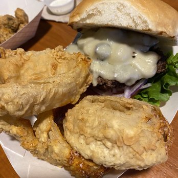 Shep’s - Onion rings, mushroom and swiss burger - Sports Bars Near Me - Weatherford, Texas Shep’s - Onion rings, mushroom and swiss burger - Sports Bars Near Me - Weatherford, Texas