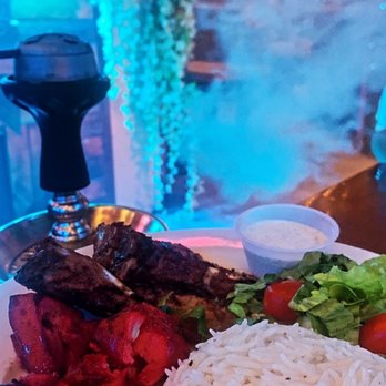 Fitoor Cafe & Grill - Mixed grill platter and black rose hookah. - Hookah Bars Near Me - Fresh Meadows, New York