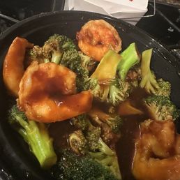 Shrimp and broccoli after eating half
