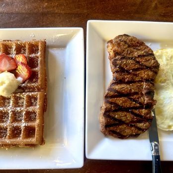 & Waffles - Steak and eggs with Half Waffle (2 Waffles) - Breakfast & Brunch Near Me - North Hollywood, California & Waffles - Steak and eggs with Half Waffle (2 Waffles) - Breakfast & Brunch Near Me - North Hollywood, California