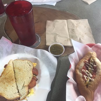 Sonora Grill - Sonora dog and hot link breakfast sandwich. - Mexican Near Me - Moreno Valley, California