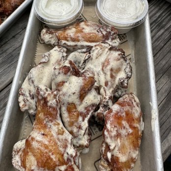 Sam Jones BBQ - Chicken Wings with Alabama White Sauce - Barbeque Near Me - Raleigh, North Carolina Sam Jones BBQ - Chicken Wings with Alabama White Sauce - Barbeque Near Me - Raleigh, North Carolina