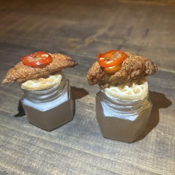 F&Bar - Chicken and waffles with a pickled chili Honey whiskey sour - Cocktail Bars Near Me - Los Angeles, California F&Bar - Chicken and waffles with a pickled chili Honey whiskey sour - Cocktail Bars Near Me - Los Angeles, California