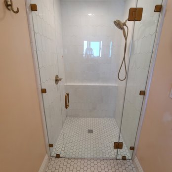 My Tile Guy OC - Bathroom floor #2 which required them removing the glass door (no big deal for them). So happy with everything :) - Tiling Near Me