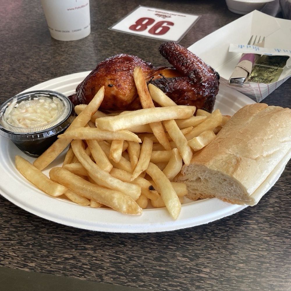 Barbeque half chicken with french fries Barbeque half chicken with french fries