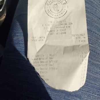 Chipotle Mexican Grill - Partial receipt. - Mexican Near Me - Madera, California