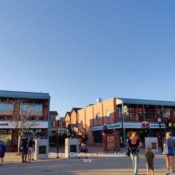 City square with shops