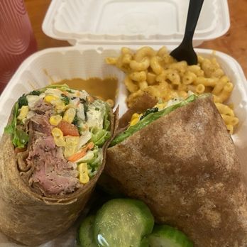 Thumbs Up! Bacon and BBQ - Pastrami wrap with Veggies & Mac-n-Cheese (I don't usually enjoy pastrami but I LOVED Thumbs Up's!! They converted me - Caterers Near Me Thumbs Up! Bacon and BBQ - Pastrami wrap with Veggies & Mac-n-Cheese (I don't usually enjoy pastrami but I LOVED Thumbs Up's!! They converted me - Caterers Near Me