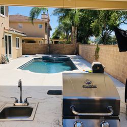 LUX Pool Services - midnight blue mini completed view from new bbq area