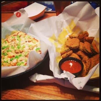 Buffalo Wild Wings - Buffalo chicken flatbread and fried pickles w/blazin sauce - Chicken Wings Near Me - Hanover, Maryland Buffalo Wild Wings - Buffalo chicken flatbread and fried pickles w/blazin sauce - Chicken Wings Near Me - Hanover, Maryland