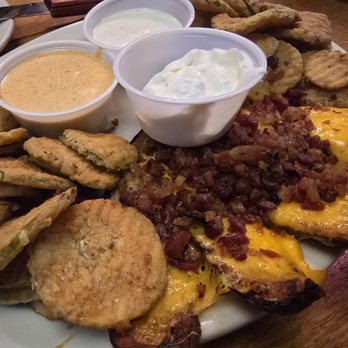 Texas Roadhouse - Sampler platter (trio) - fried pickles and potato skins - American Near Me - Boynton Beach, Florida Texas Roadhouse - Sampler platter (trio) - fried pickles and potato skins - American Near Me - Boynton Beach, Florida