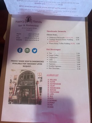 Menu photo 7 Nancy Hands Bar & Restaurant Dublin, D Menu photo 7 Nancy Hands Bar & Restaurant Dublin, D