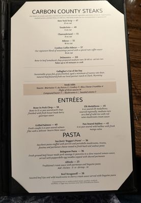 Menu photo 2 Carbon County Steakhouse Red Lodge, MT