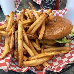 Tiger Burger with fries. Bring an appetite.