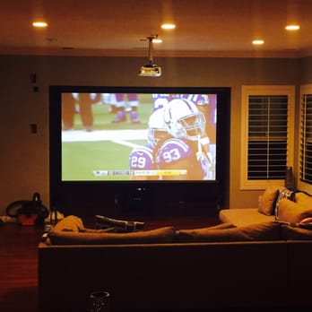 K&S Systems - 125" screen and projector installation. Was a lot of work getting wires through the walls and to conceal them - Home Theatre Installation Near Me - Orange, California