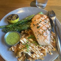 Verlasso Salmon with Kimchi Fried Rice and Grilled Asparagus Verlasso Salmon with Kimchi Fried Rice and Grilled Asparagus