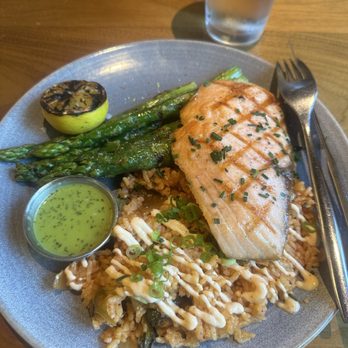 Pacific Catch - Verlasso Salmon with Kimchi Fried Rice and Grilled Asparagus - Seafood Near Me - Mountain View, California Pacific Catch - Verlasso Salmon with Kimchi Fried Rice and Grilled Asparagus - Seafood Near Me - Mountain View, California