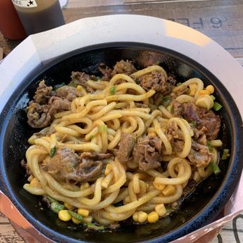Sizzling Lunch - Curry Beef Udon after mixing - Japanese Near Me - San Jose, California Sizzling Lunch - Curry Beef Udon after mixing - Japanese Near Me - San Jose, California