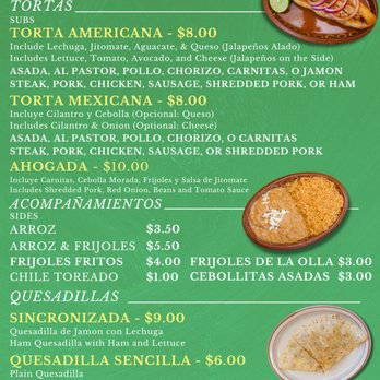 La Carreta - Lunch menu (most items not available after 6 pm)
Quesadillas, Tortas, and Sides - Mexican Near Me - Green Bay, Wisconsin