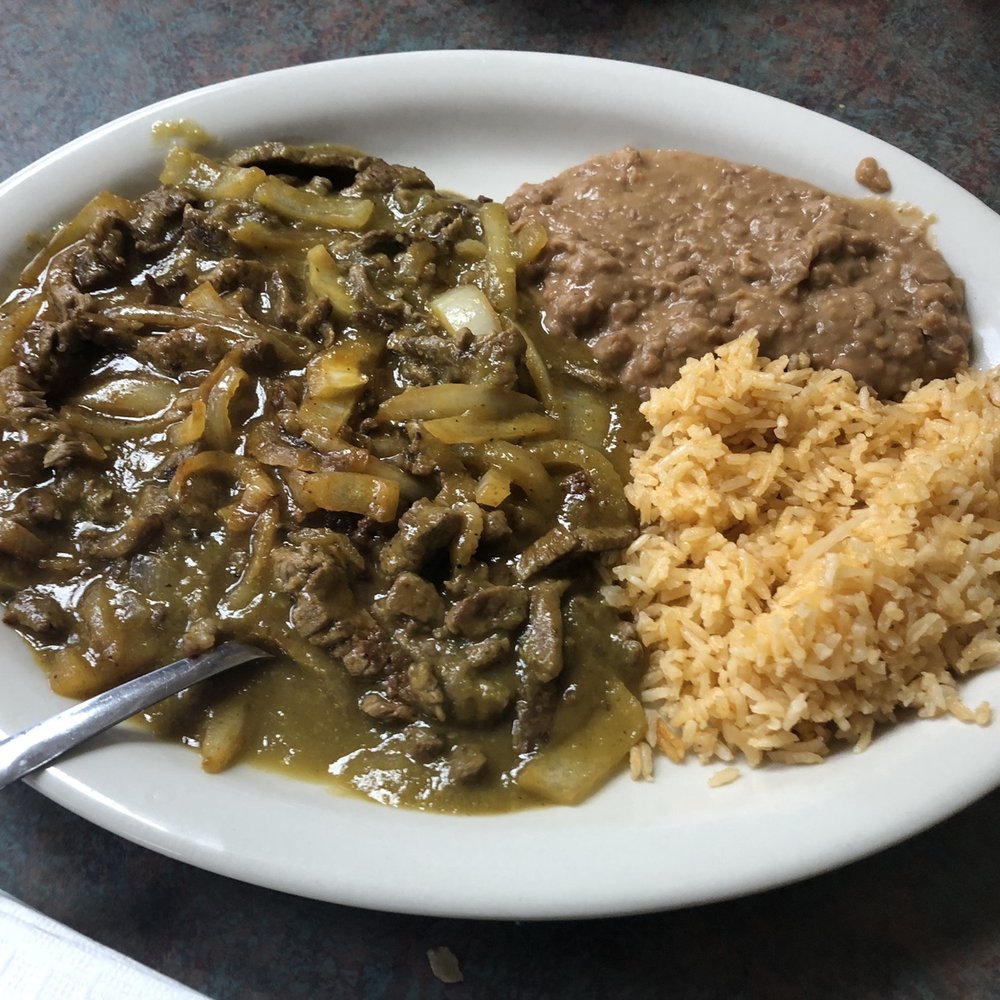 Taqueria Vallarta - Chili verde con carne with beans and rice, delicious! - Tacos Near Me - Old Hickory, Tennessee