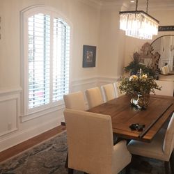 Budget Blinds of Teays Valley and South Charleston - Specialty shape shutter with invisible tilt and 3-sided frame mounted on existing trim