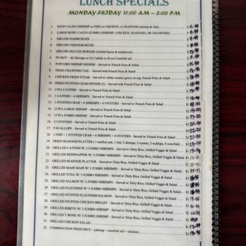 Taylor Seafood and Steaks - Back of menu showing the lunch specials. - Seafood Near Me - Taylor, Texas