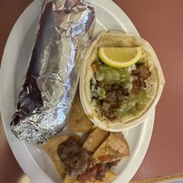 Al pastor taco and regular burrito! Al pastor taco and regular burrito!