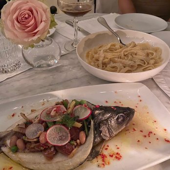 Cara Restaurant - Lemon pasta and branzino - New American Near Me - Los Angeles, California