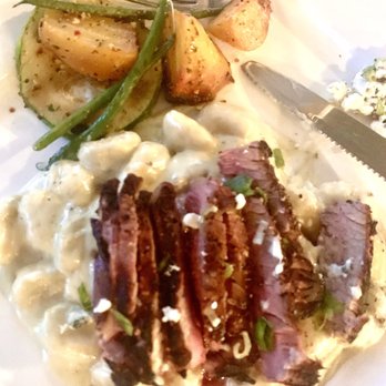 Blind Angler Grill - Steak with gnocchi in blue cheese cream sauce - Diners Near Me - Peachland, British Columbia Blind Angler Grill - Steak with gnocchi in blue cheese cream sauce - Diners Near Me - Peachland, British Columbia