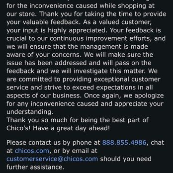 Chico's - Customer service response after terrible customer service - Accessories Near Me - Winter Garden, Florida Chico's - Customer service response after terrible customer service - Accessories Near Me - Winter Garden, Florida