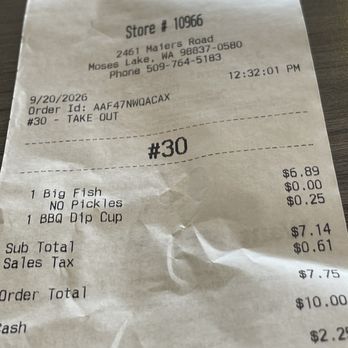 Burger King - The receipt of the order I asked to refund the money But she stated she can remake for me with no pickles - Burgers Near Me - Moses Lake, Washington Burger King - The receipt of the order I asked to refund the money But she stated she can remake for me with no pickles - Burgers Near Me - Moses Lake, Washington
