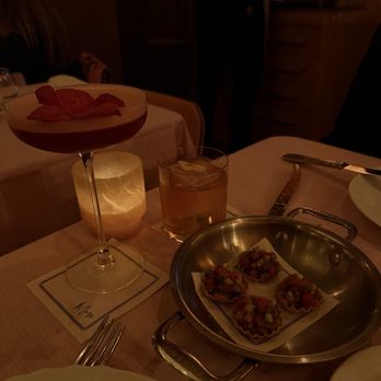 Muse - Fleuriste Drink and Tropical Old Fashioned along with the Tuna Tartlets - French Near Me - Santa Monica, California