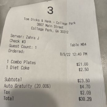 Tom, Dick & Hank - gratuity added for 1? - Barbeque Near Me - Atlanta, Georgia Tom, Dick & Hank - gratuity added for 1? - Barbeque Near Me - Atlanta, Georgia