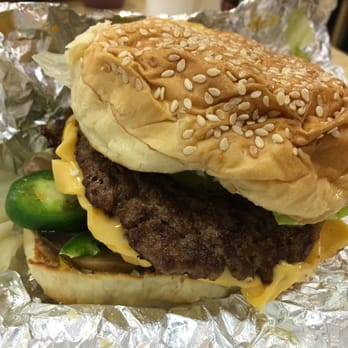 Five Guys - Cheeseburger with all toppings in black and a few more in red. This is my heaven! - Burgers Near Me - Albuquerque, New Mexico