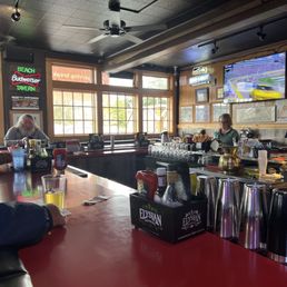 a bar with people sitting at the bar
