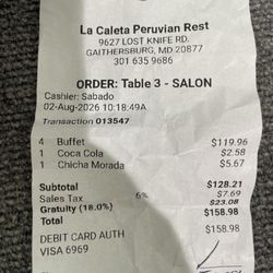 Este es el recibo de el asalto y todabia tuvieron valor de agregar gratuity ? Wowww que gente más descarada