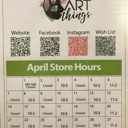 Art Things - Art Things April 2024 hours, business/social links and link to product wishlist.
