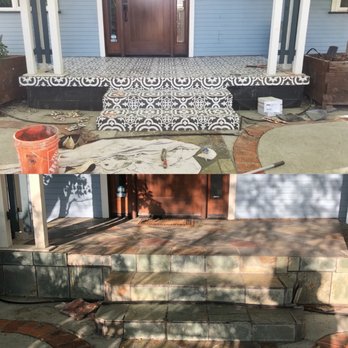 TES Tile - After on top and before on the bottom of my front porch - Tiling Near Me TES Tile - After on top and before on the bottom of my front porch - Tiling Near Me