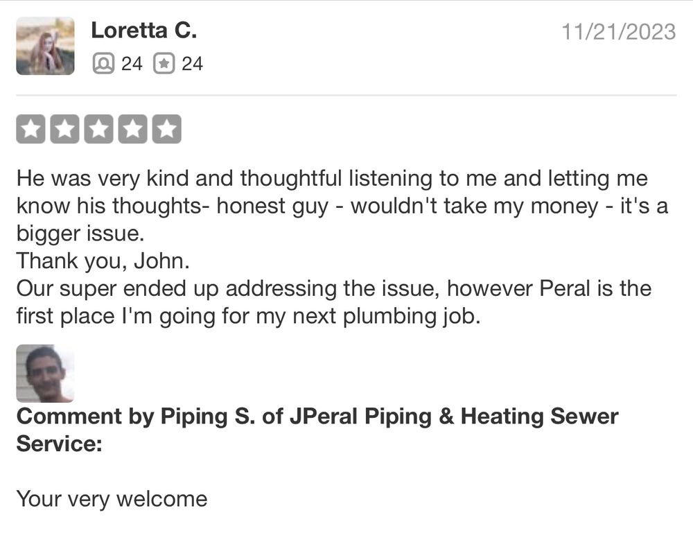 Slide of JPeral Piping & Heating Sewer Service