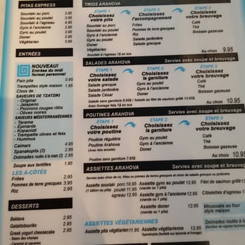 Arahova - the menu of the restaurant - Greek Near Me - Laval, Quebec