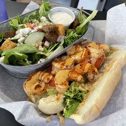 Shoreline Bar - Shrimp poboy with side salad
