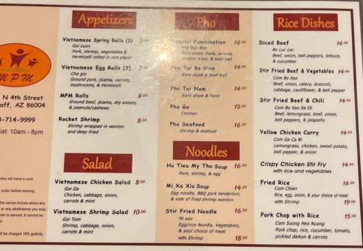 Menu photo 4 MPM Pho Flagstaff, AZ