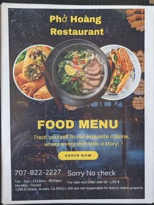 Menu photo 5 Pho Hoang Arcata, CA