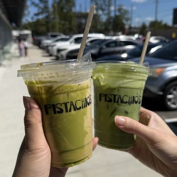 Pistachio’s Coffee Shop - Pistachio latte (left) and mango matcha (right) - Coffee & Tea Near Me - Houston, Texas Pistachio’s Coffee Shop - Pistachio latte (left) and mango matcha (right) - Coffee & Tea Near Me - Houston, Texas