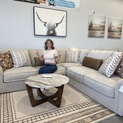 PJs Furniture & Mattress - Modern beige sectional in stock at PJs Furniture & Mattress, Northwest Arkansas. Visit our showroom or schedule delivery & setup.