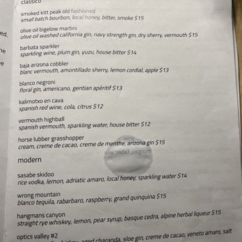 barbata - a list of drinks on a table - Cocktail Bars Near Me - Tucson, Arizona
