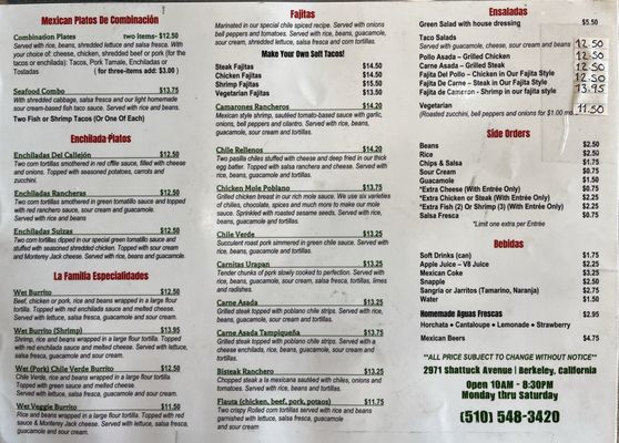 Menu photo 1 Taqueria La Familia Berkeley, CA Menu photo 1 Taqueria La Familia Berkeley, CA