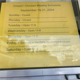 Hours 9/15 thru 9/21