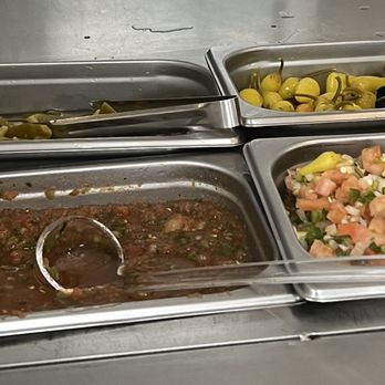 Varsity Burger - This is heaven. Salsa Bar. Many places don't do it anymore. - Burgers Near Me - Anaheim, California